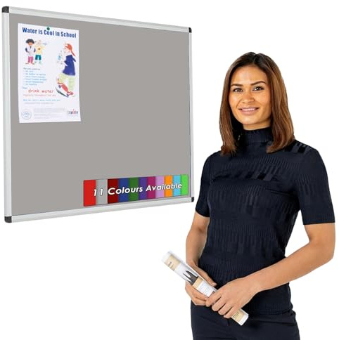 Wonderwall Premium Grey Felt Noticeboard, 90 x 60 cm, Aluminium Frame | Anti-Fade Pinboard, Wall-Mounted, Discreet Corner Fixings, Office, School, Home, Healthcare
