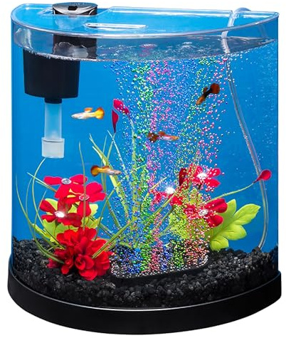 Tetra 3 Gallon Small Fish Tank, Aquarium Starter Kit, with Filter, Air pump, & Color Changing Light, Half Moon shape, for Gold Fish & Betta