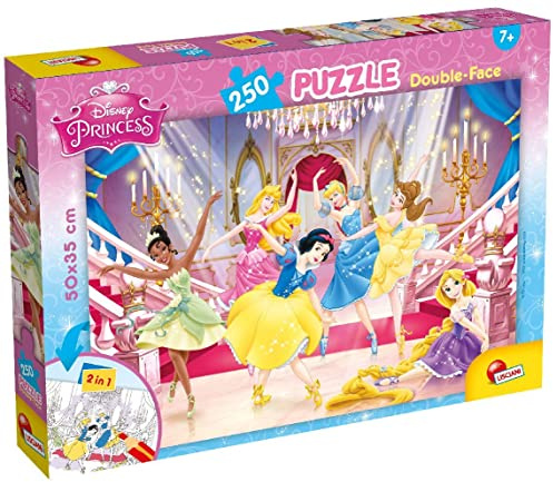 Lisciani - Puzzle Disney Princesses 2 en 1 - 250 pièces - Maxi Puzzle 50 x 35 cm - Double Face avec Verso à Colorier - Pour Enfants dès 6 ans - Feutres Inclus pour Coloriage - Fabriqué En Italie