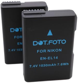 2 x Dot.Foto EN-EL14, EN-EL14a Premium 7.4v / 1030mAh Batteria Ricaricabile per Nikon DF D3100 D3200 D3300 D3400 D3500 D5100 D5200 D5300 D5500 D5600 Coolpix P7000 P7100 P7700 P7800