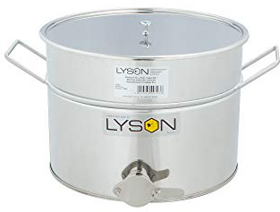 LYSON Abfüllbehälter 30l (ca. 40 kg) für Honig, Abfülleimer mit rostfreiem Quetschhahn, Edelstahl Absetzbehälter zum Honigaufbewaren mit Deckel und Griffen-Abfülltopf TYPE (304) Hobbock Abfüllkübel