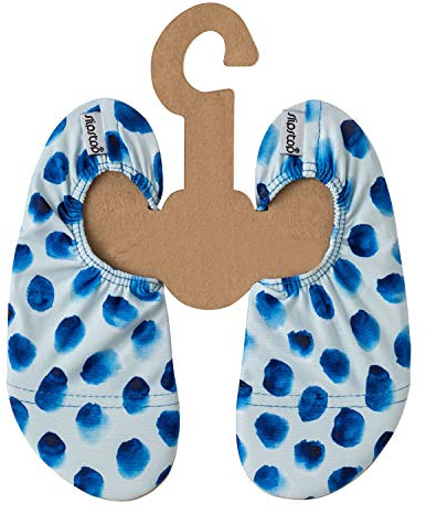 Slipstop Kinder Strandschuhe Anti Rutsch Sport Schuhe Schwimmschuhe Badeschuhe Urlaub Yoga Pool für Mädchen in Weiß mit blauen Tupfen, Gr. 18-20