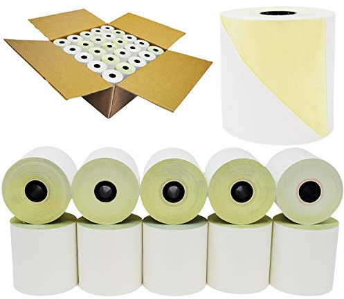 (100 Rolls) 3'' x 95' White/Canary 2 Ply Carbonless Paper Cash Register Receipt Rolls for Star Micronics SP200, Star SP2000, SP212, SP216, SP2320, SP2360, SP242
