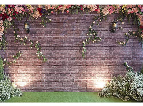 Aoihrraan 3,5x2,5m Boda Ceremonia Fondo Primavera Jardín Rosa Flores Hiedra Rojo Ladrillo Pared Fotografía Fondo Nupcial Ducha Decoración San Valentín Día Fiesta Pareja Amantes Retrato Foto Prop