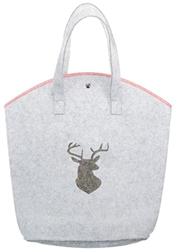 Brandsseller Filtväska hjort prägling med magnetlås och röd overlocksöm, shoppingväska, shoppingväska, fritidsväska, LJUSGRÅ, 20x10x32 cm