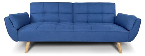 SAMIRA Divano letto clic clac in tessuto blu - Divano 3 posti mod. Ambra piede legno naturale