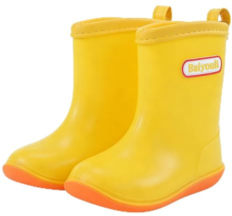 Baiyouli Botas de Agua Niños y Niñas Impermeables Antideslizantes Ligeras PVC Suaves para Bebé 1-6 Años, Amarillo Brillante, 24 EU