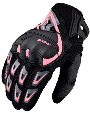 Motorradhandschuhe Herren Sommer Moto Biker Handschuhe Touchscreen Radfahren Motocross Schutzhandschuhe Fit Damen Rosa Atmungsaktiv (Color : Pink Gloves, Size : L)