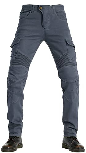 FSORB Pantaloni Moto Uomo, Jeans da Moto con Kevlar Traspirante e Impermeabile, 4 Pad di Protezione (Grigio, 3XL)