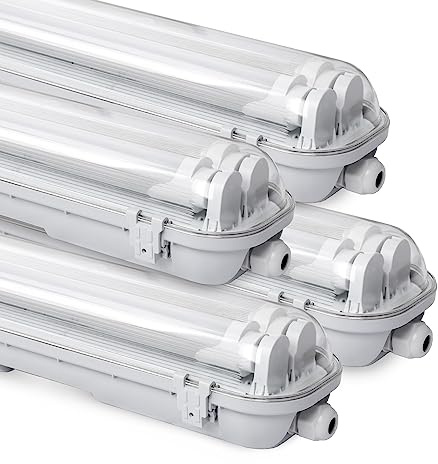 Daromigo Reglette LED 150cm, Lampe Pour Locaux Humides 2 x 24W 4080lm Blanc Froid 6000K, Tube T8 Double, IP65 Étanche, Lampe d'Atelier - 4 Pièces