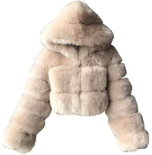 PengGengA Femmes Manteau en Fausse Fourrure Cardigan en Cheveux Synthétiques Manteau en Peluche à Capuche Veste Couleur Unie Shaggy - Beige, S