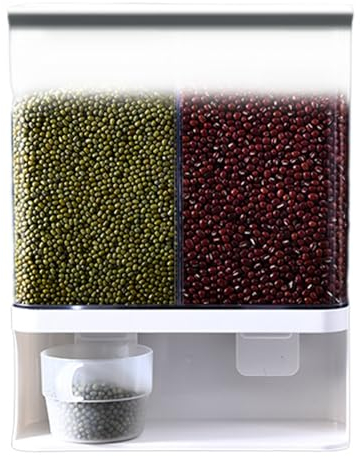 Reisbehälter, Reisspenderwand montiert 3000 ml Reisbehälter PP PS Hochleistungs Reisspeicher mit Deckel und punschfreier, versiegelter wasserdichtes transparentes Bohnen Getreidereiseimer, 2 Fächer