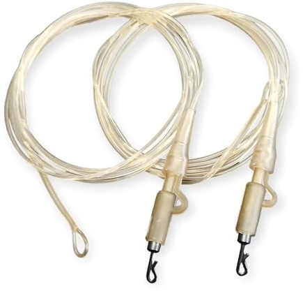 TJR Tackle Lot de 2 Bas de Ligne de Carpe en fluorocarbone, Clips de Plomb de sécurité pour Carpe, émerillons à Changement Rapide (Marron translucide)