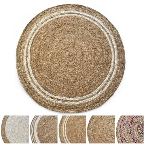 KARAT Rund jute, 200 cm Ø handvävd korgmatta tillverkad av 100 % naturfiber – flätad boho-jutematta, handvävd naturmatta för kök och vardagsrum, hållbar och slitstark (Mumbai)