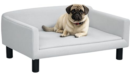 PawHut Sofá para Perros Medianos Cama Elevada para Perros con Patas de Madera Cama para Mascotas Carga 20 kg 82x54x36 cm Gris