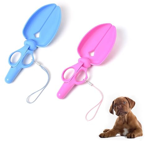 NentMent Paquete de 2 mini recogedores portátiles para excrementos de mascotas, tijeras para recoger caca de mascotas, limpiador de pala para perros y gatos, herramientas de limpieza de arena para