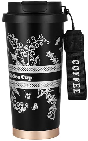 EACHPT Taza Termo Cafe para Llevar,Taza de Viaje de café con Aislamiento de 500ml,Acero inoxidable de doble pared,a Prueba de Fugas y sin BPA,Taza de viaje de taza de café Portátil con Pajita oculta