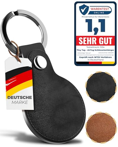 TinyTag® - AirTag Schlüsselanhänger Leder - AirTag Anhänger Leder für Apple Air Tages - Hülle Airtag (Schwarz)