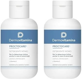 Dermovitamina Proctocare Detergente Per l'igiene intima e anale, con sostanze lenitive e rinfrescanti, Deterge con delicatezza, favorendo l'equilibrio dell'area perianale (Confezione da 2)