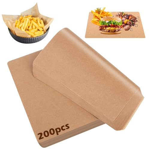200Pcs Papier Cuisson Feuille Prédécoupé,Papier Sulfurisé,Antiadhésif Naturel pour le Four et le Grill,pour la Cuisine, le Grill la Vapeur et la Friteuse a Air,la cuisson des aliments,grillades