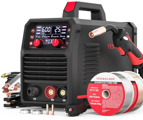 YESWELDER 140A MIG Welder, 110V/220V Dual Voltage, 4 in 1 Gas MIG/Flux Core MIG/Lift TIG/Stick Multiprocess Large LED Digital Display MIG Welding Machine