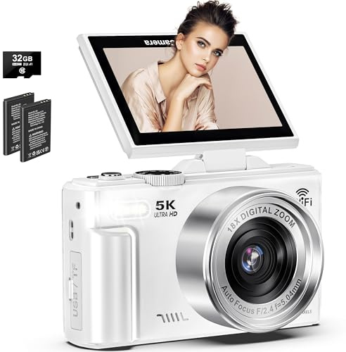 5K Digital Camera for Photography, 75MP WiFi Vlogging Camera for YouTube with 3 180° Flip Screen, 18X Zoom UHD Autofocus Video Camara with 32GB SD Card