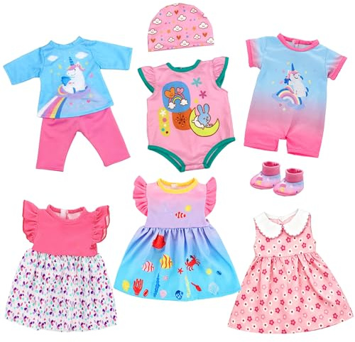 6 Sets New Soft Baby Doll Clothes Outfits for 13-17 Inch/ 33-43 cm Dolls Wearing Include Dress Outfits Hat Socks Rompers (No Doll)