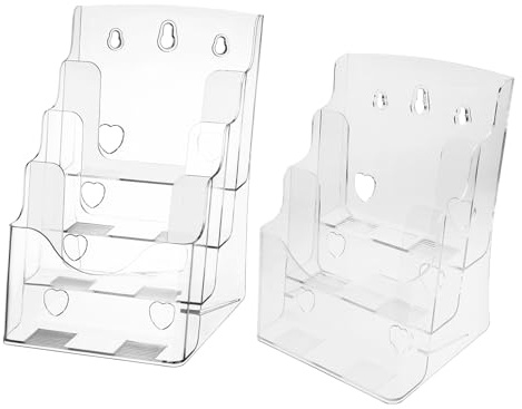 DIYEAH Lot de 2 porte-brochures en acrylique, organisateur de documents à 4 et 3 niveaux, présentoir à magazines et dépliants, range-documents pour bureau et entreprise.
