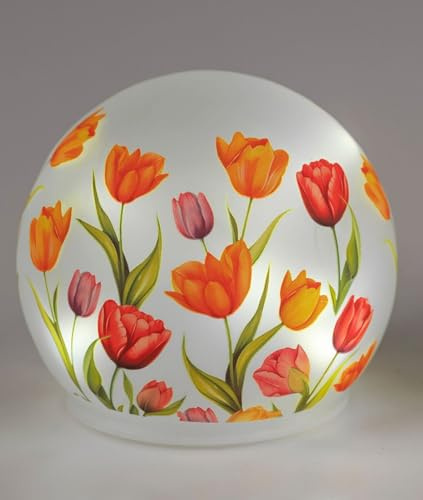 formano LED-dekoration, kula, glas, tulpaner, 12 cm, atmosfärljus, satinerat glas med timer 6 h/18 h – varmt stämningsljus, batteridriven dekoration för bord, fönsterbräda och hylla