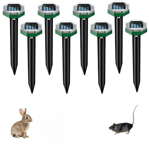 Nzkeuf 8 Pezzi Solare Repellente Ultrasuoni per Topi, Dissuasori per Topi da Esterno con IP65 Impermeabile, Adatto per Respingere Talpe, Talpe di Campagna, Serpenti e Gopher in Giardini (Ottagono)