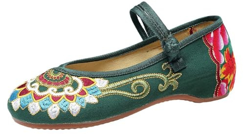 Zapatillas de Cuña Bordadas con Flores Chinas para Mujer Tradicionales Asiáticas de Estilo Mary Jane Zapatos de Lona para Novia, Ballet, Yoga Suela de Goma