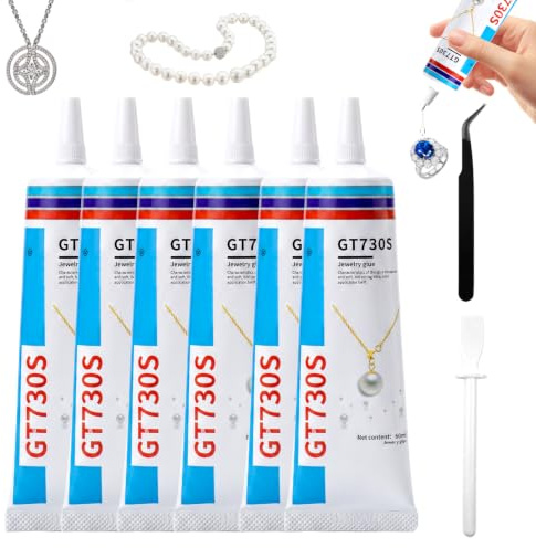 6 stycken 60 ml smyckeslim extra starkt transparent, smyckeslim set med precisionsspetsar, pincetter och stavar, smyckestenslim för exakt reparation och gör-det-själv-vardag