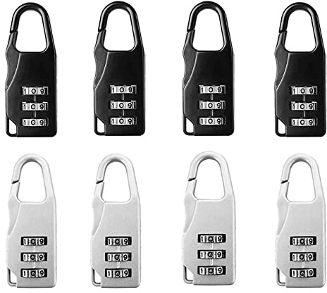 Bymivofun 8 pièces Mini Serrure à Combinaison, Mini Cadenas, Serrure à Combinaison à 3 Chiffres, pour Valise de Voyage Sacs à Dos Casiers Valise Bagages (Blanc, Noir)