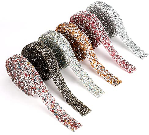 6 Rotoli Strass Termoadesivi per Tessuti 1.5 cm di Larghezza Strass Resina Adesivo Nastro Decorativo con Brillantini,Strass Adesivi per Decorazioni Rotolo,Brillantini Adesivi Nastro per Bigiotteria