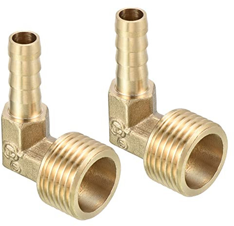 QUARKZMAN 8mm Púas a 1/2 PT Macho Rosca Tubería x 2uds 90 Grados Codo Latón Espiga Manguera Montaje para Aire Agua Combustible Neumática Manguera, Oro