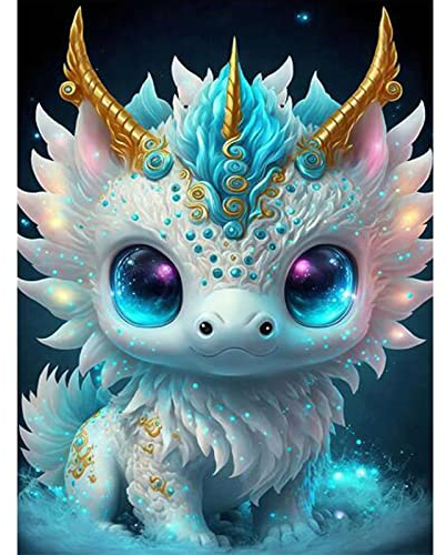 DPHERO DIY Cartoon Diamant Painting Bilder für Erwachsene Kinder,5D Drache Set, Strass Tiere Kunst Kits,Runde Steine für Zuhause Dekor 30x40cm
