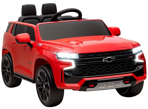 Aosom Licensed Chevrolet Tahoe Ride On Car, 12V 7AH Battery Power Ride On Toy with Parent Remote Control, LED Lights, Music, 4 Wheeler Suspension, 3 Speeds, Kids Electric Vehicle for Aged 3+, Red