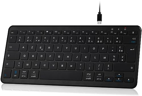 Qulose Mini Clavier Sans Fil Bluetooth AZERTY Français, Léger Silencieux, Rechargeable USB C, 12 Raccourcis Multimédias, pour Mac, iPad, iPhone, Android, Windows-Noir