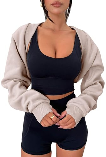 Zwurew Bolero Shrug Khaki Sweatshirts Long Sleeve Workout Tops for Women 2024 Shrugs Y2K Clothes Gym Shrug