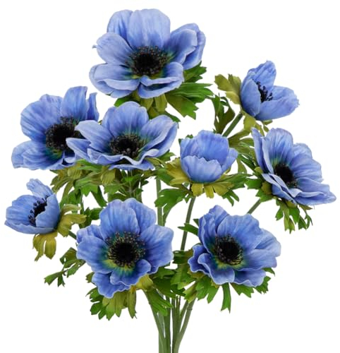 Briful 3er Set Künstliche Anemonen Kunstblumen Wie Echt Kunstzweige Blaue Frühlingsblumen, Länge 55 cm, Dekoblumen für Blumengesteck Home Resto Büro Dekoration