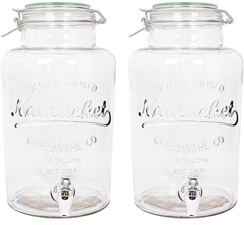 Rink Drink 6.5L Drinks Dispensers with Taps - Pack of 2 - Large Home Kitchen Outdoor Chrome Tap Water Dispensing Jug Indoor Juice Punch Bottle for BBQ, Party, Picnic, Events, Buffets