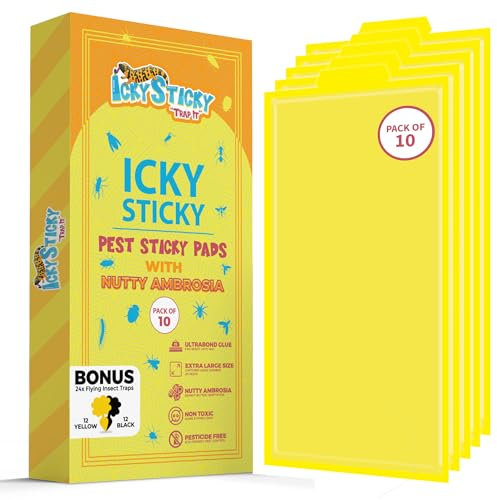Icky Sticky Pest Trap for Multiple Insects 10 (PACK) with 24 Fly Traps in Indoor Outdoor Home Kitchen Garden