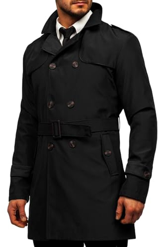 Runcati Cappotto da uomo, doppio petto, slim fit, lunghezza media, cappotto classico da business casual, autunnale, antivento, Nero , XL