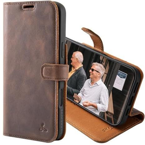 Snakehive Leather Wallet for iPhone 16 Pro Max - Real Leather Wallet Phone Case with Viewing Stand and Card Holder - Flip Folio Cover with Card Slots (Brown)