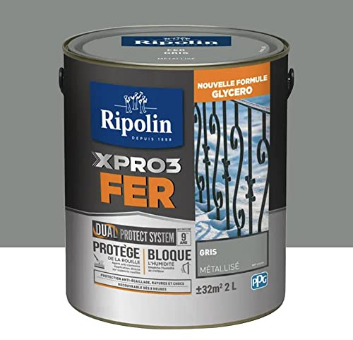 RIPOLIN Peinture fer glycéro XPRO3 Fer Gris Metallisé 2 L