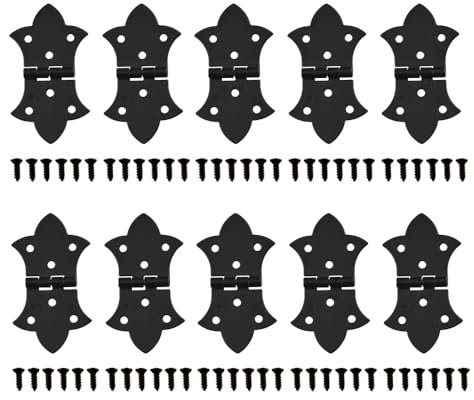 SagaSave Retro Black Iron Butterfly Hinges, 10 Pcs, Die-Cast Finish, Surface Mount, 3.2*5.8cm