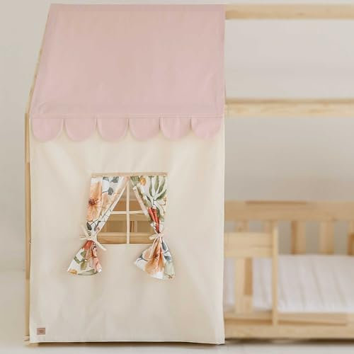 Moi Mili Dosel de cama con aspecto de casa, cortina rosa de 400 x 125 cm con ventana para cama infantil, decoración de cama, dosel, cama de casa, decoración