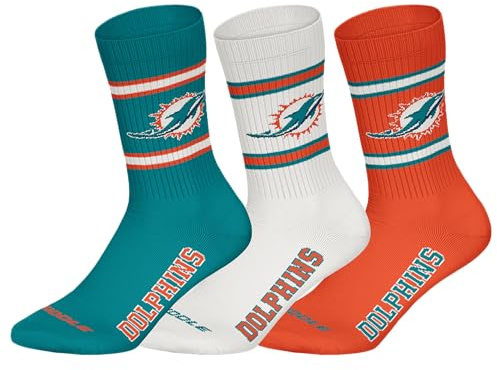 NFL Unisex Miami Dolphins 3pk Crew Socks, Teal-White-Oranje, 39-42 EU