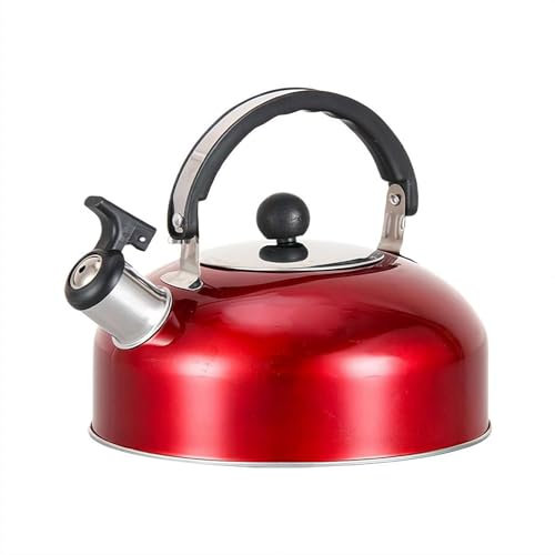 2L Heavy Duty Camping Kettle Gas Stove Portable Tea Pot, Stainless Steel Whistling Kettle, Boil Water Kettle (Red)