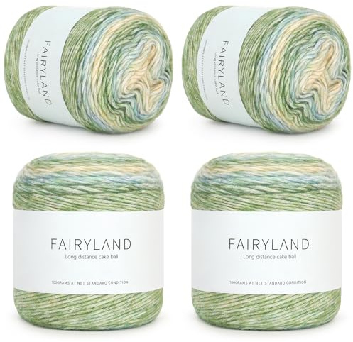 Reessy Ombre Yarn, 4 × 100g Gradient Yarn Cake, 60% Cotton 30% Acrylic 10% Wool for Crochet - Multi Coloured Wool for Knitting Scarves, Shawls, Blankets, Crafting and Clothing